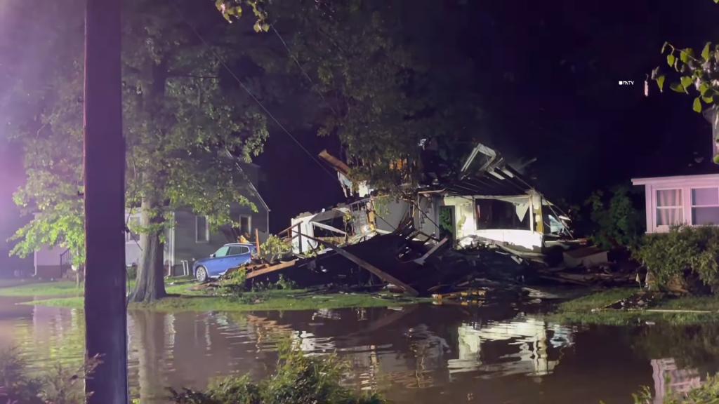 NJ home catches fire and explodes in storm— but family had already fled due to flash-flooding alerts