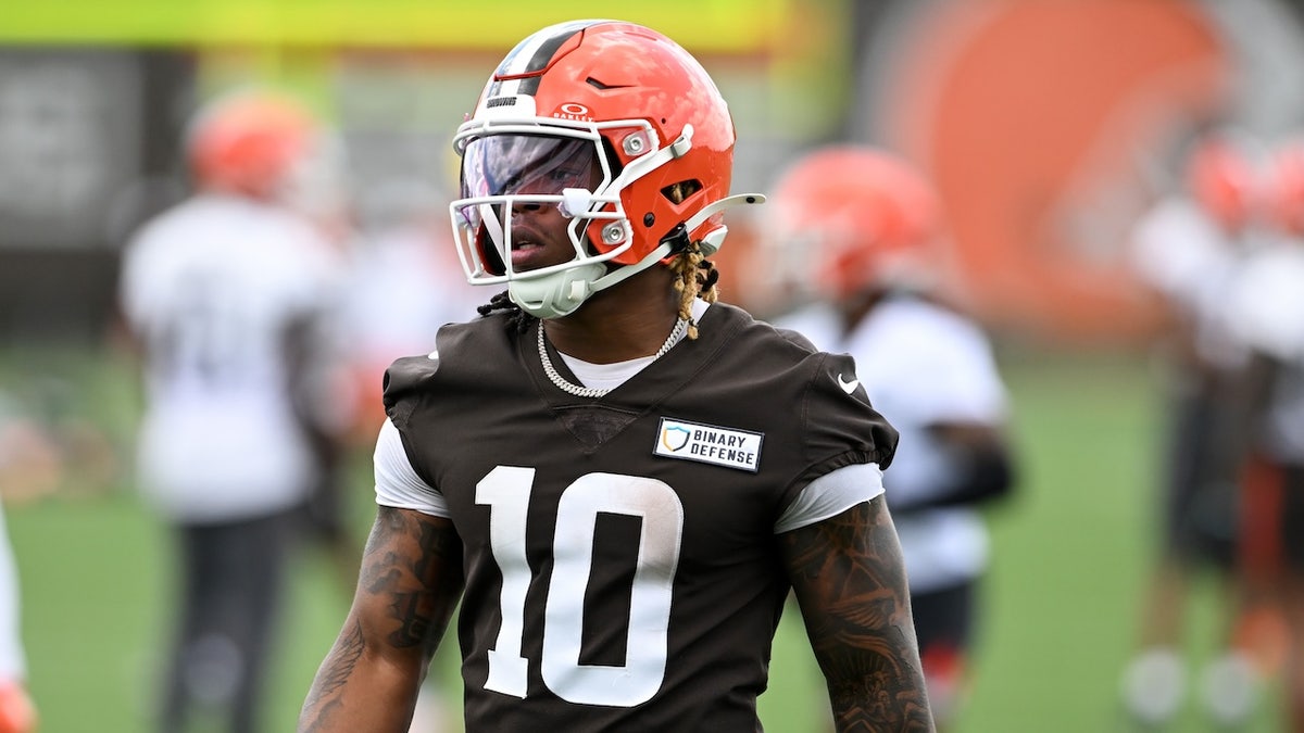Quinshon Judkins of the Cleveland Browns looks on during Cleveland Browns mandatory minicamp at CrossCountry Mortgage Campus on June 10, 2025 in Berea, Ohio. 