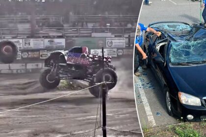 Monster truck wheel detaches during show in Washington, destroying multiple cars in nearby parking lot