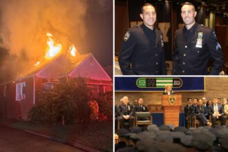 Exclusive | Hero cops who saved sleeping residents from NYC house fire promoted at NYPD ceremony: ‘Uncommon valor’