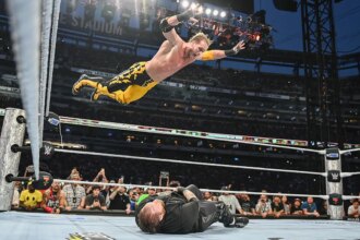 Logan Paul provides highlight reel moment with frog splash onto Jelly Roll through table at SummerSlam