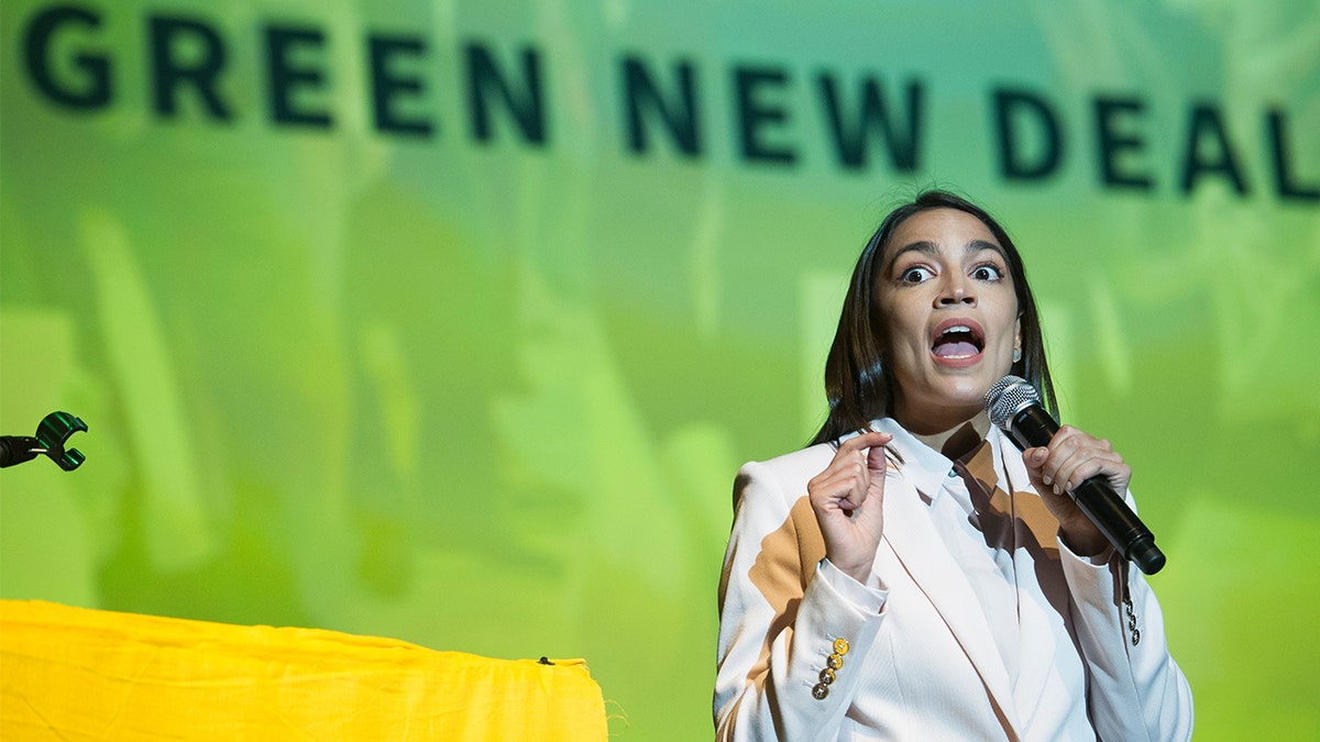 Rep. Alexandria Ocasio-Cortez speaking at an event