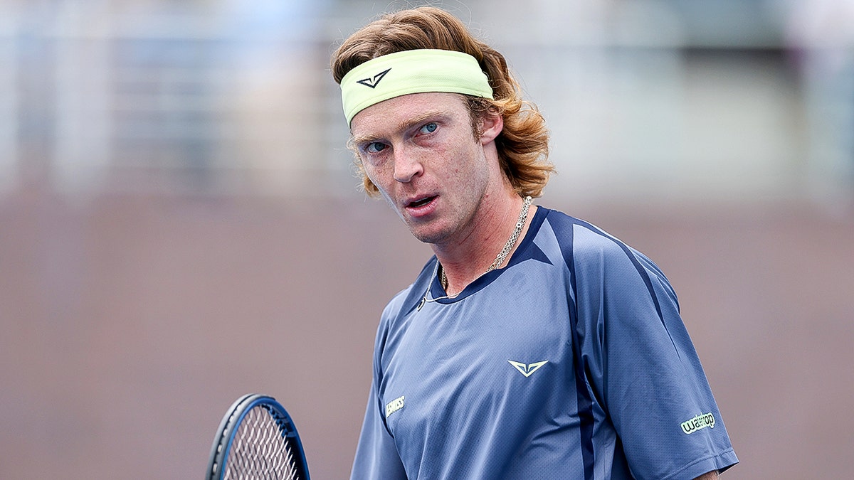 Andrey Rublev looks on US Open court