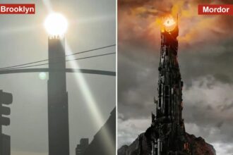 Crowds wowed by stunning astronomical event ‘Sauronhenge’ featuring ‘evil’ NYC tower