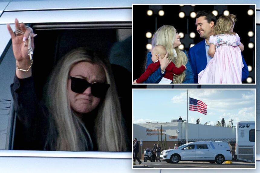 Charlie Kirk’s widow Erika bravely acknowledges supporters as activist’s casket arrives in Arizona