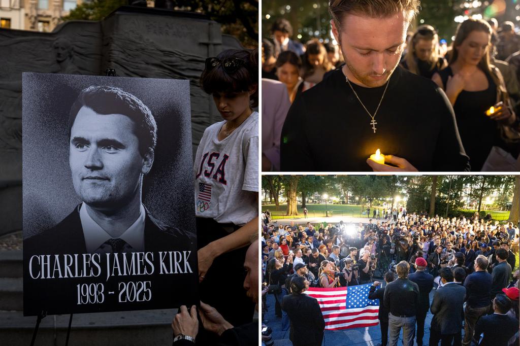 Vigil for Charlie Kirk draws flag-waving crowd in Manhattan as mourners gather for remembrance