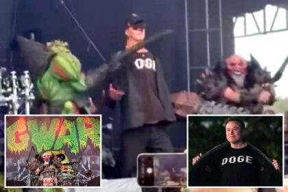 Heavy metal band stage phony beheading of Elon Musk, murder Trump in shocking festival performance