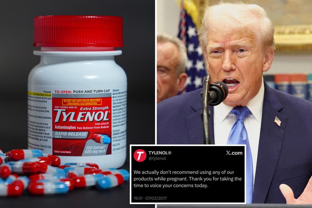 White House reposts Tylenol’s own old tweet warning against pregnancy use
