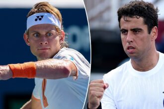 Tennis players confront each other at net over grunting controversy during US Open