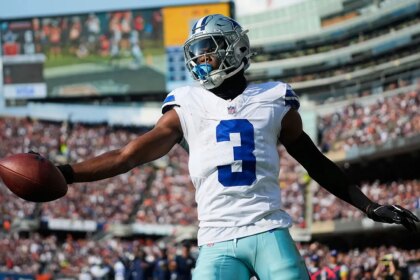Cowboys’ George Pickens slams his helmet in frustration after missed catch leads to interception