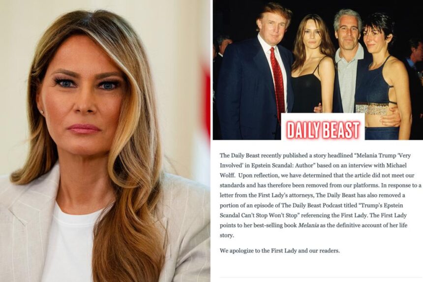 Daily Beast apologizes to Melania Trump over retracted article alleging an Epstein link 