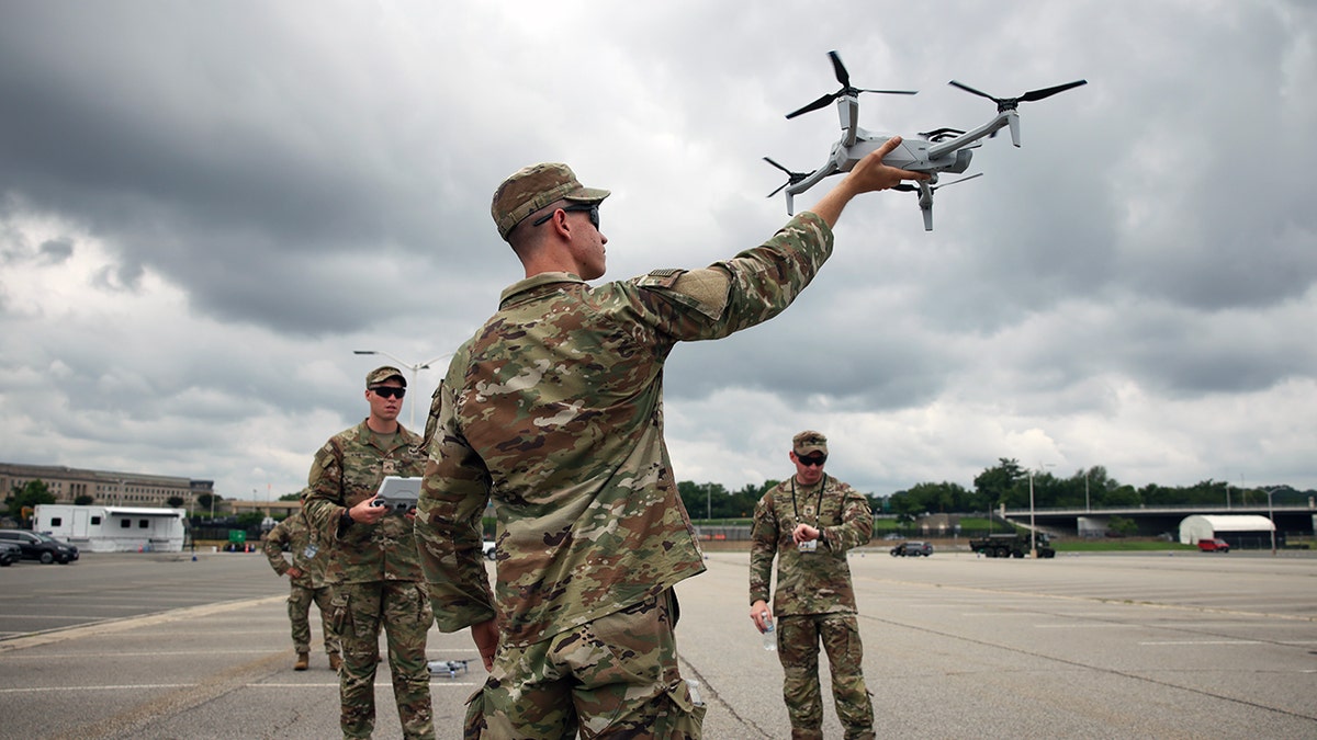 Soldier pictured with drone
