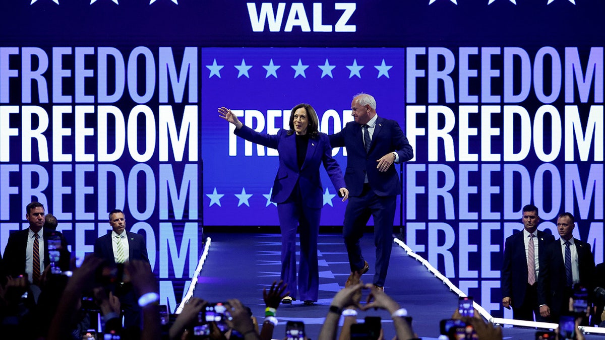 U.S. Vice President and Democratic presidential candidate Kamala Harris and her running mate Minnesota Governor Tim Walz hold a campaign rally in Milwaukee