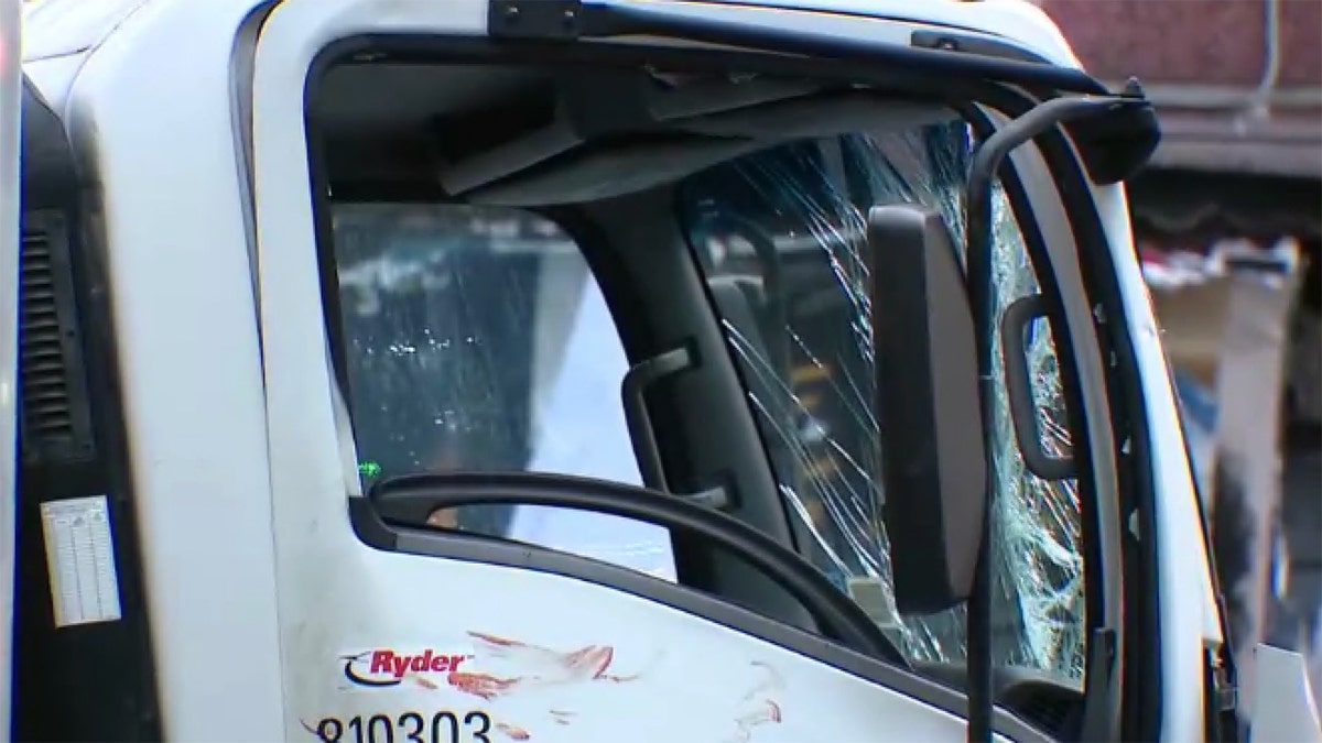 Shattered windshield on ryder truck