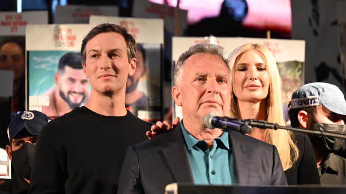 Steve Witkoff speaks at a rally in Hostage Square