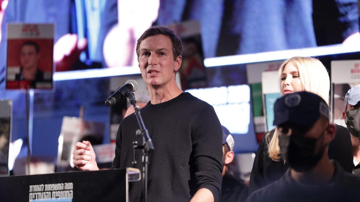 Jared Kushner speaks at a rally in Hostage Square