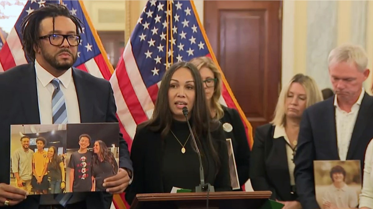 Megan Garcia speaking at AI news conference