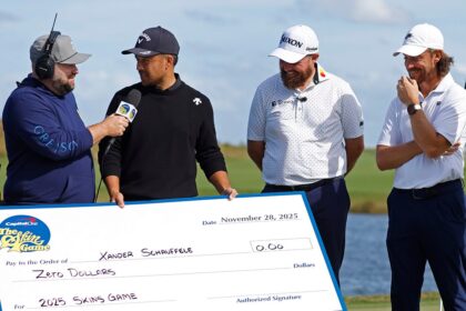 Golf star hilariously awarded check for alt=