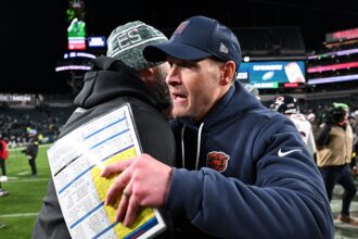 Bears coach goes topless in wild locker room celebration after dominating Eagles