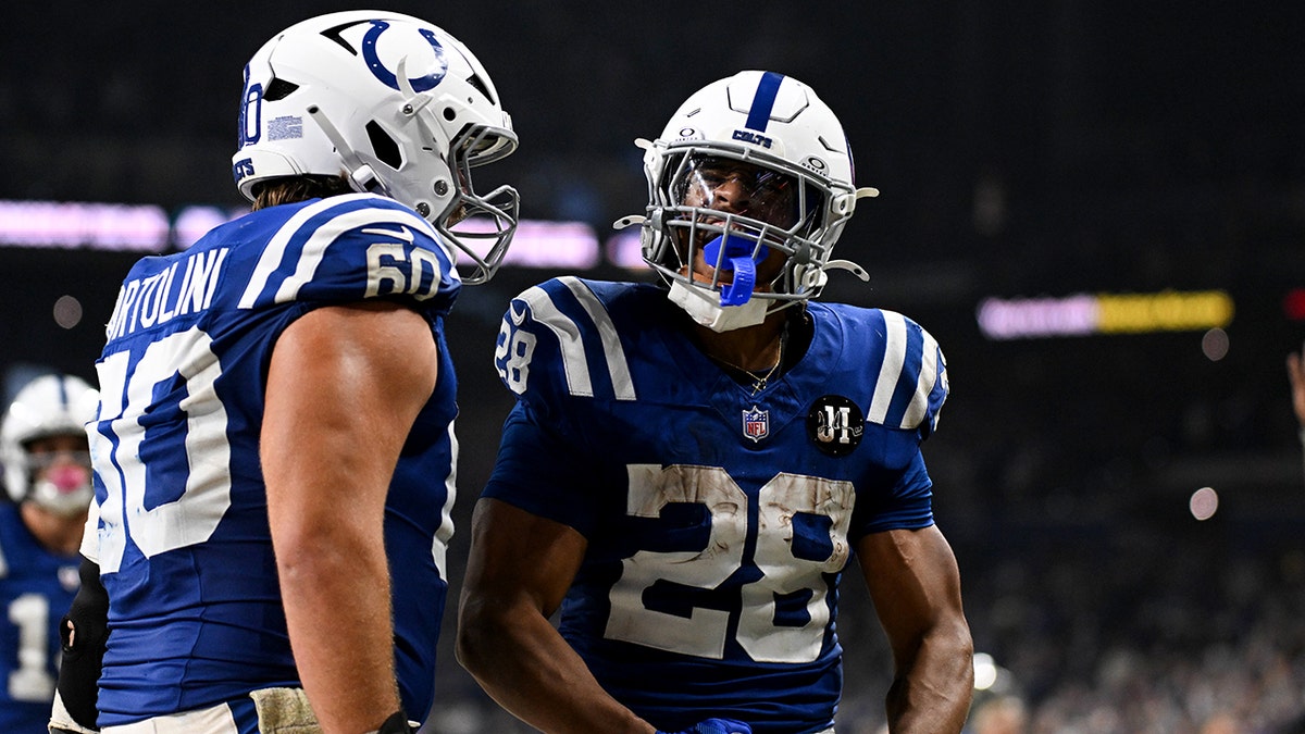 Jonathan Taylor celebrates