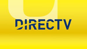 Shows the DirecTV logo on a yellow background. 