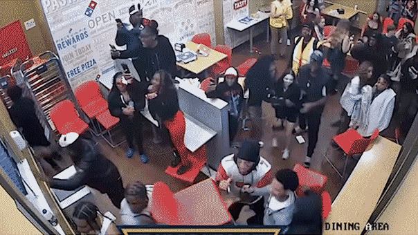 Violent brawl erupts in Domino’s as suspects hurl chair, strike officer’s head