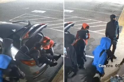 Nine thieves caught in absurd footage piling out of one car — with two in the trunk: cops