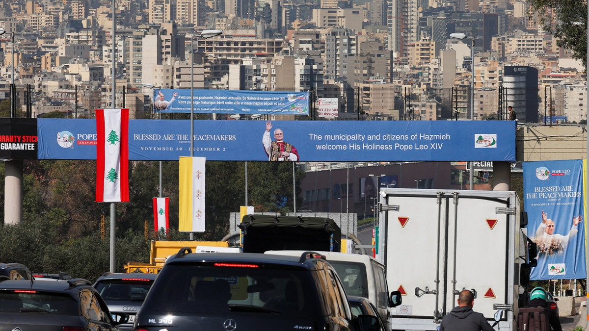 Posters of Pope Leo XIV in Lebanon.