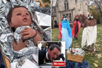 Illinois church faces criticism for Nativity scene showing baby Jesus zip-tied by ICE agents