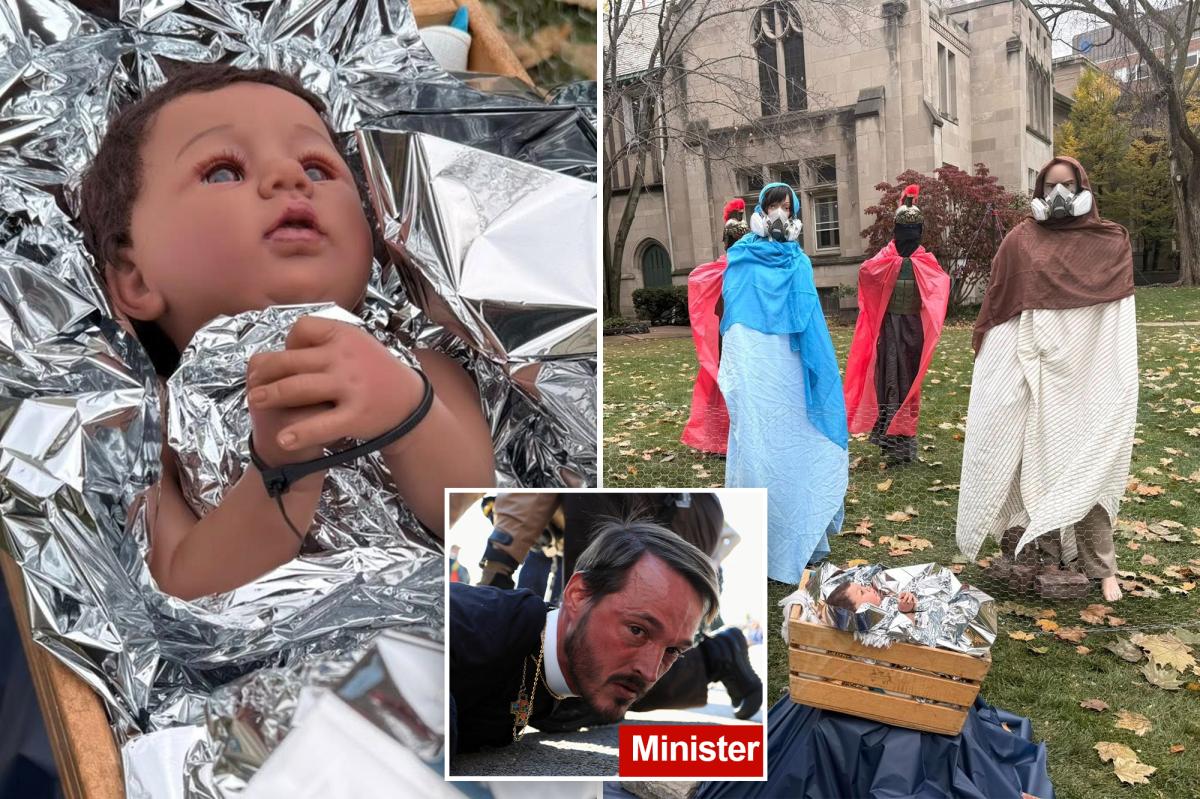 Illinois church faces criticism for Nativity scene showing baby Jesus zip-tied by ICE agents