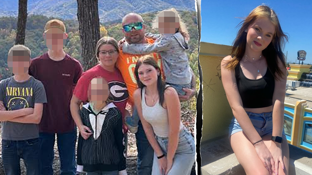 a split image showing the Kepner family on the left, with minor siblings' faces blurred, and Anna Kepner solo on the right