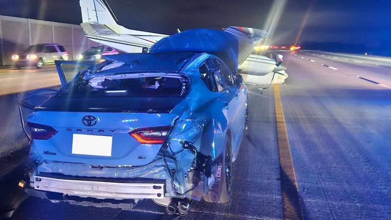Plane crash-lands on top of Toyota on Florida freeway following engine trouble