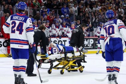 Team USA hockey defenseman leaves World Juniors game on stretcher after being struck by puck