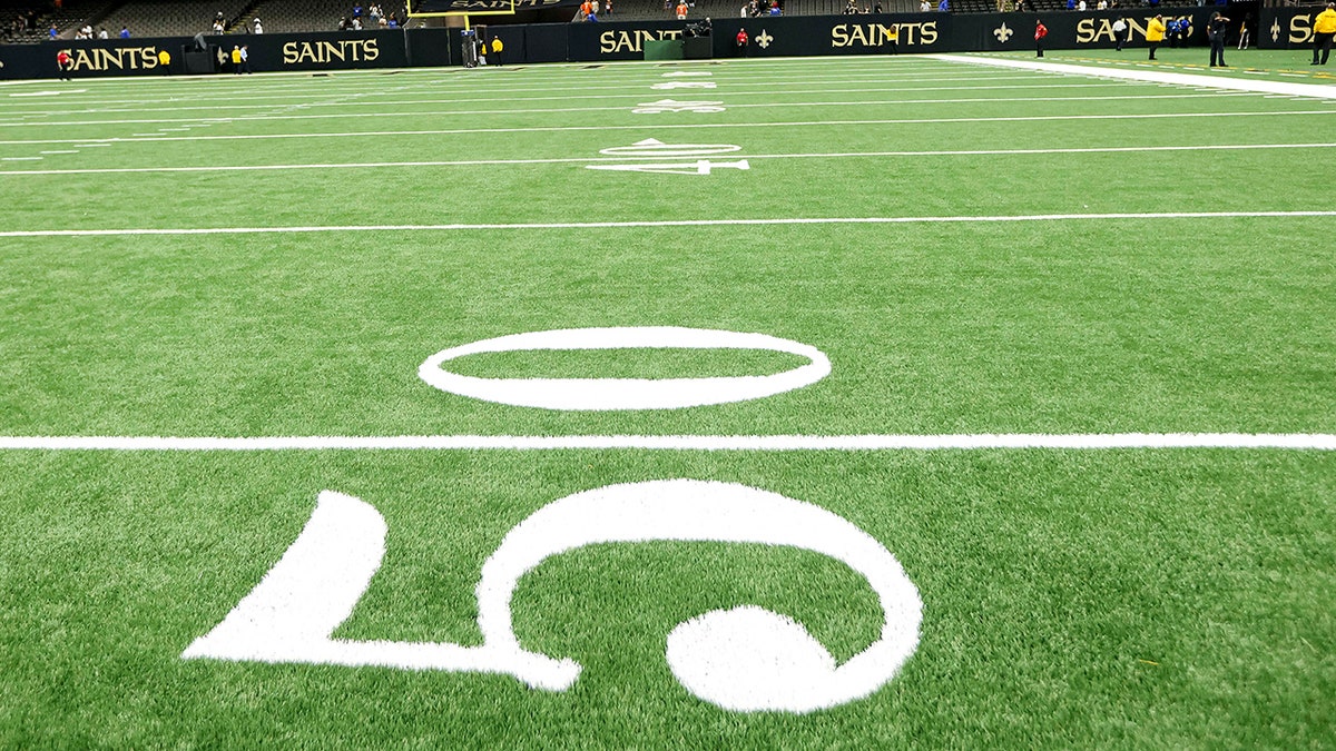 View of a yard line painted on turf 