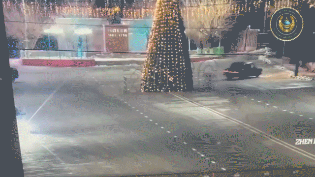 Late-night joyride ends in disaster as driver smashes into towering Christmas tree on camera