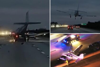 Jaw-dropping video shows plane crashing into car on Florida Interstate, injuring driver