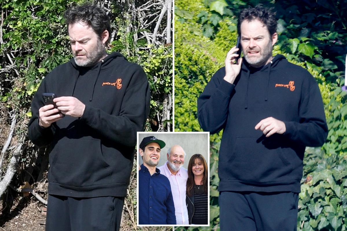 Bill Hader anxiously paces, makes tense phone call after news of party tiff with Nick Reiner