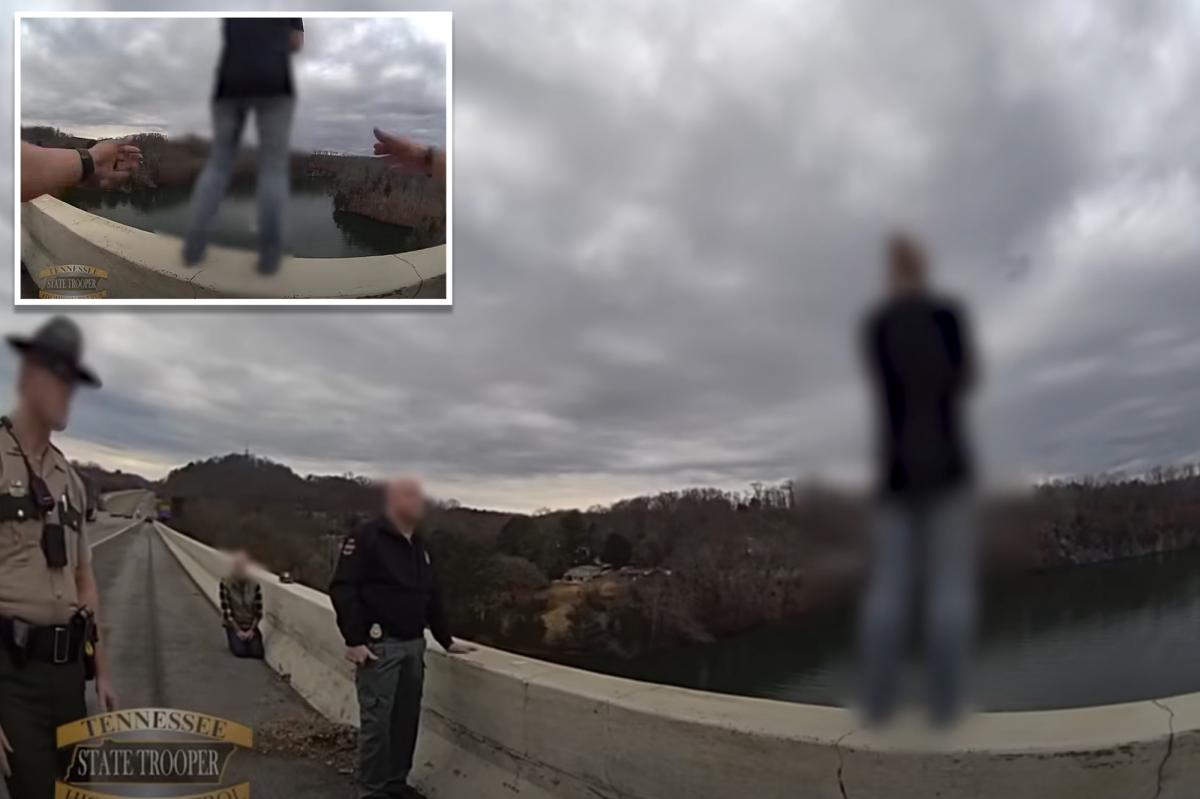 Heart-pounding video captures moment cop stops distraught woman from leaping off bridge the day after Christmas