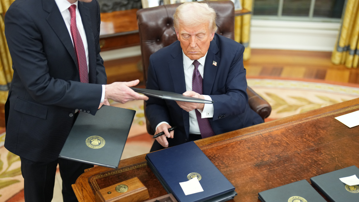 President Donald Trump signs a series of executive orders at the White House on Jan. 20, 2025, in Washington, D.C. Trump's new National Security Strategy puts the Western Hemisphere at the center of U.S. security planning, a senior official said.
