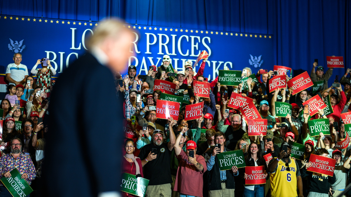 President Donald Trump arrives on stage to deliver remarks on the economy at the Rocky Mount Event Center in North Carolina.