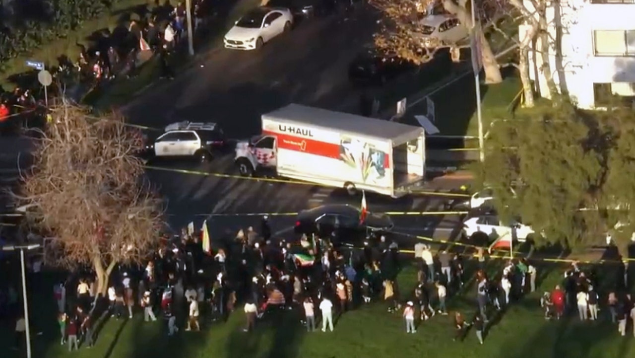 Driver appears to ram U-Haul truck through crowd during Iran protest in Los Angeles