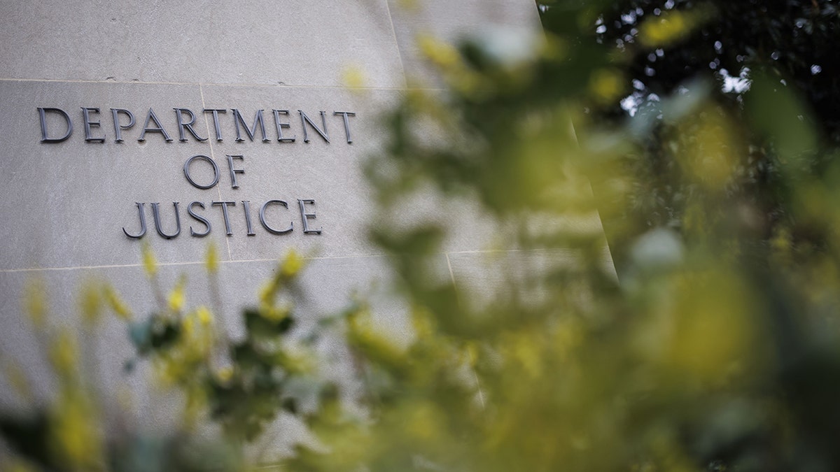 Justice Department signage. 