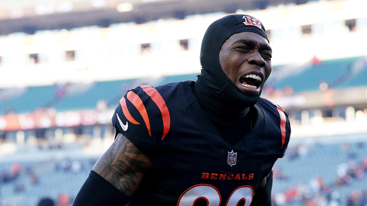 Cam Taylor-Britt reacts on field