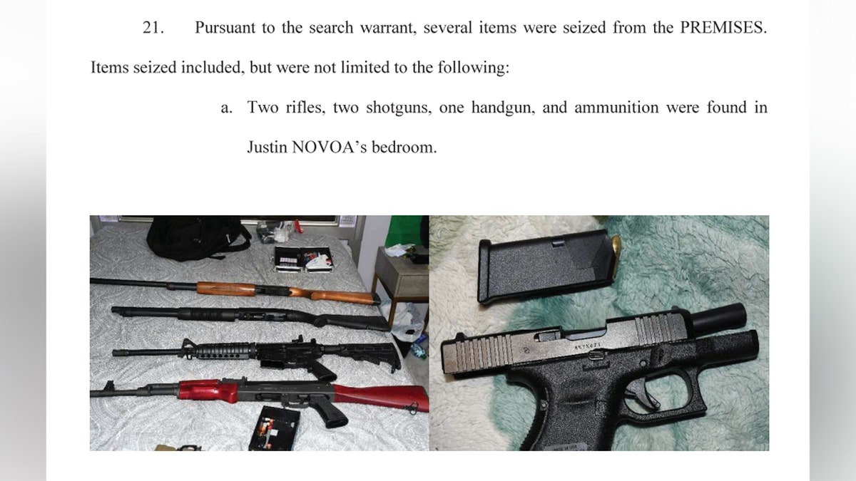 Pictures of a hand gun and rifles