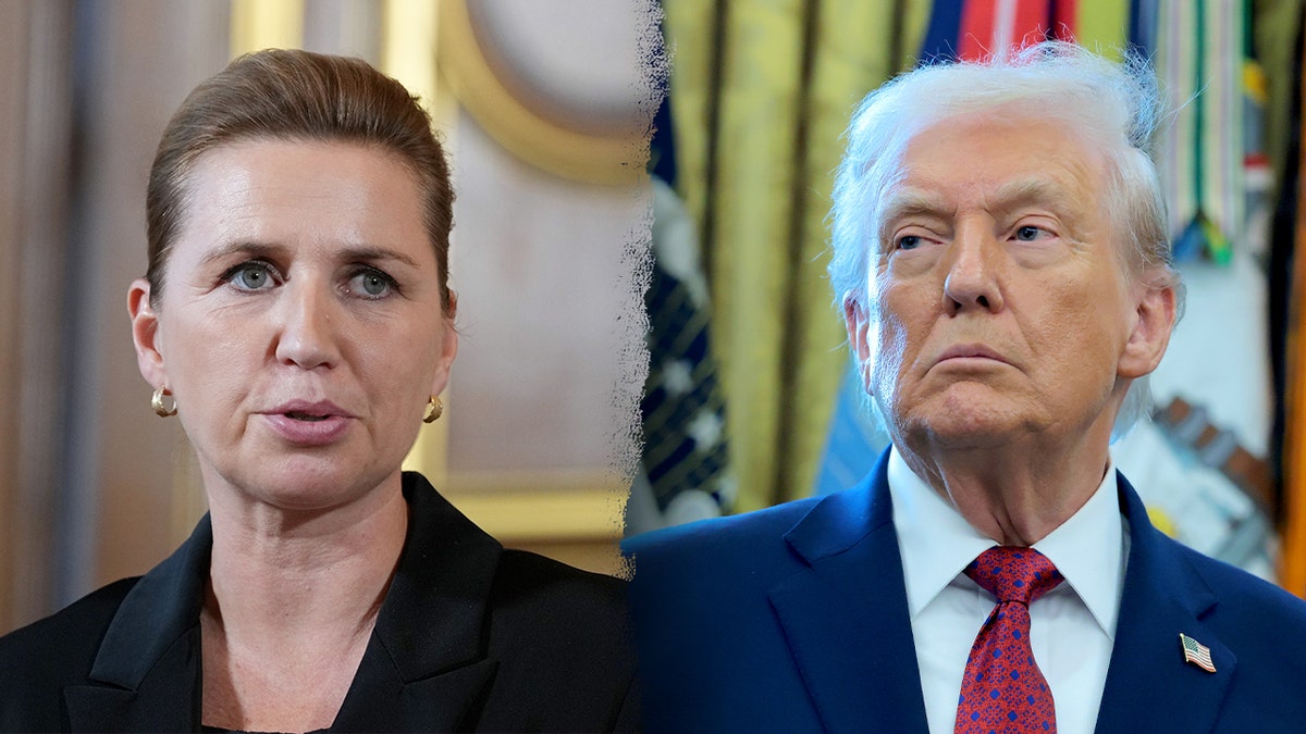 A split of Donald Trump and Mette Frederiksen.