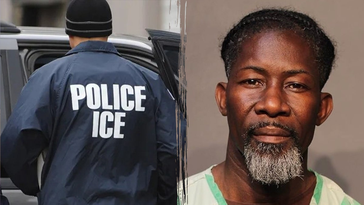 Former Iowa superintendent Ian Roberts mug shot in split image with ICE agent.