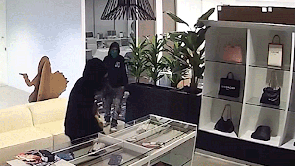 Massive luxury handbag heist caught on camera as heavily armed police swarm California store
