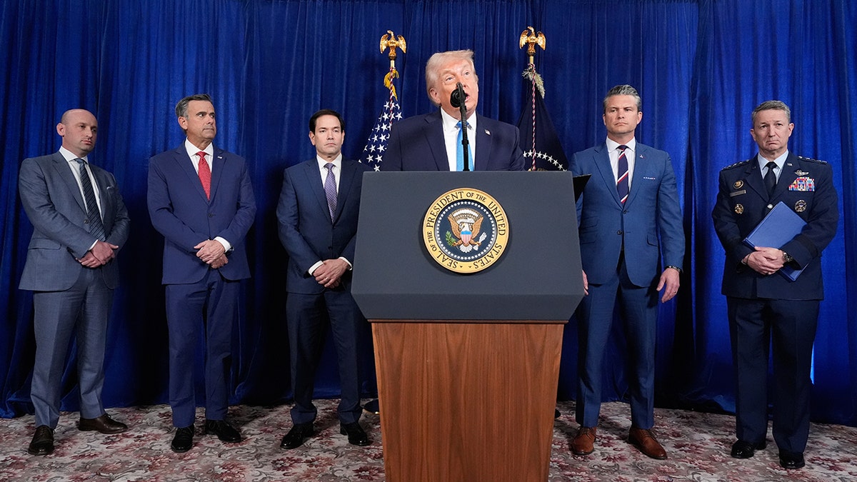 President Donald Trump addresses the press in Mar-a-Lago