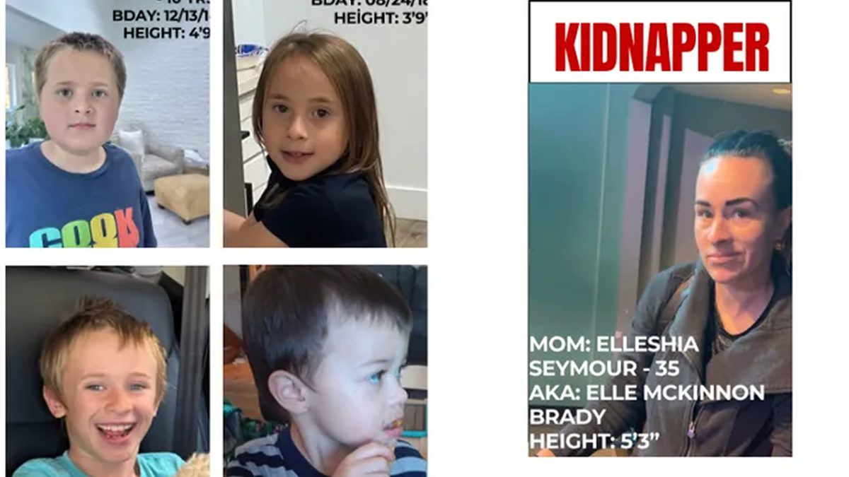 Photos show four missing children and a separate image of their mother