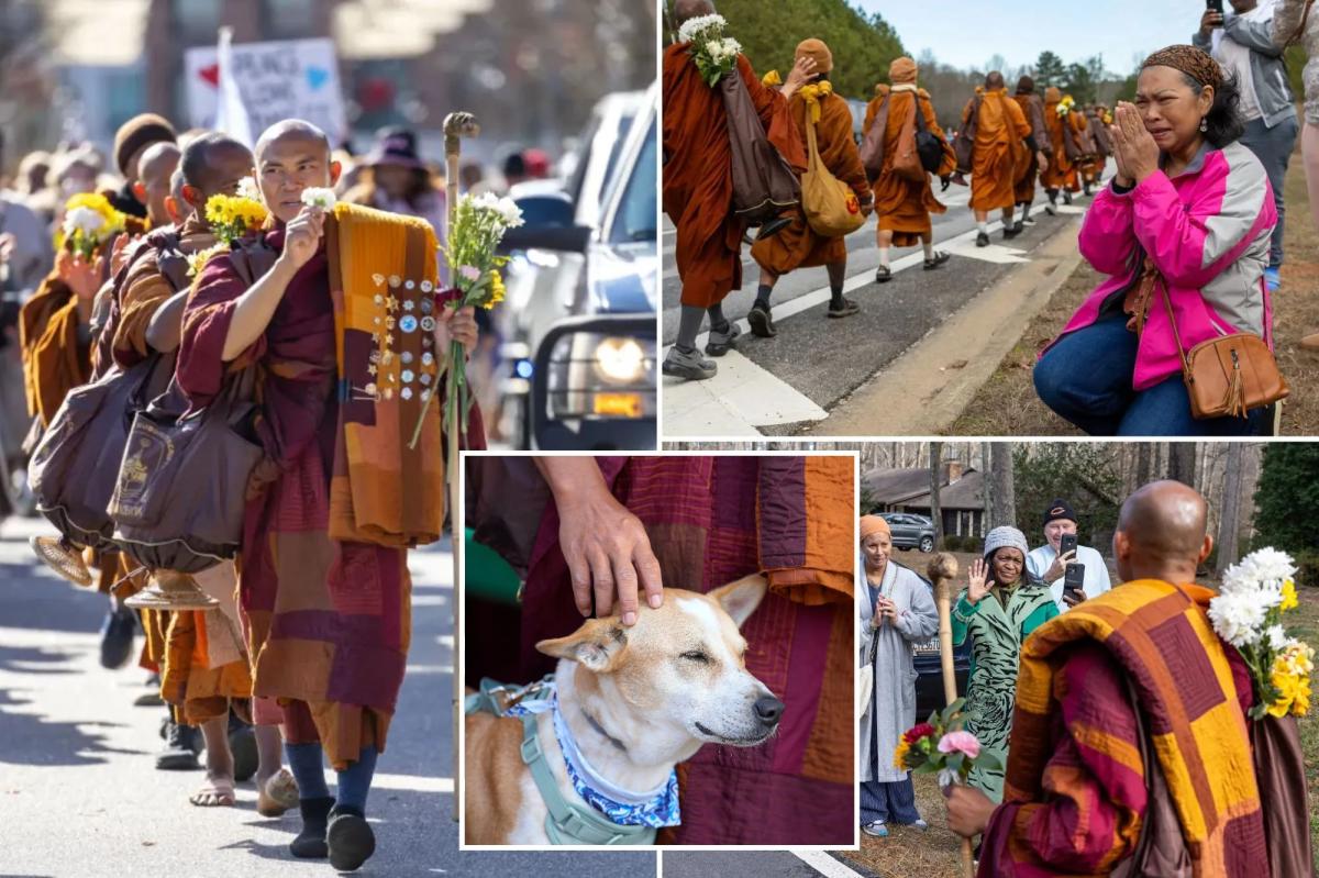 Buddhist monks — and their pup — persist in peace walk across US despite injuries